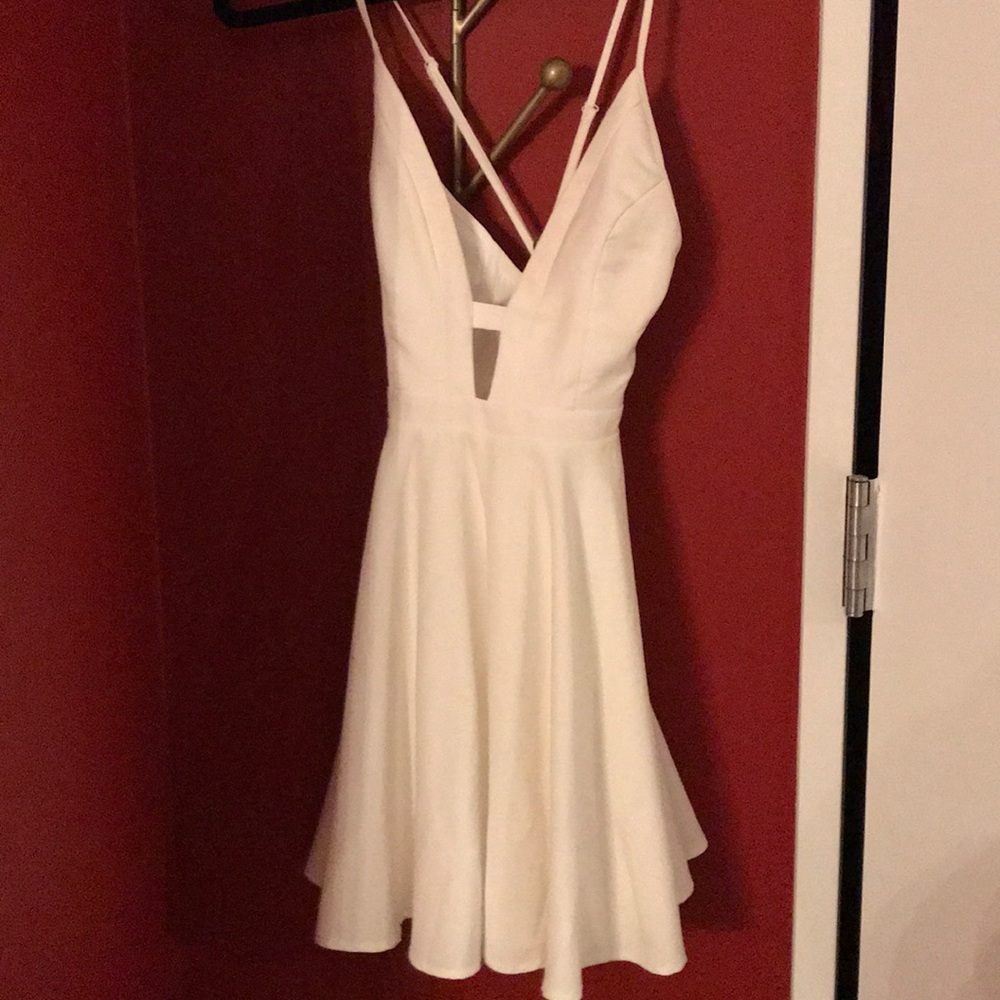 NBD white mini plunge skater dress xs
